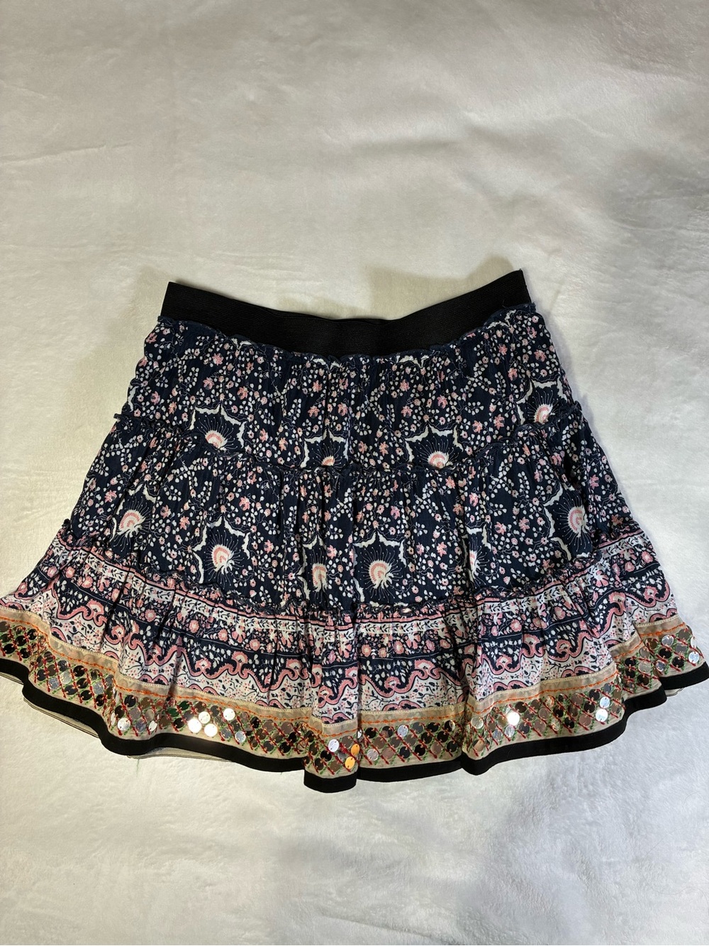 Free People Navy Floral Tiered Skirt